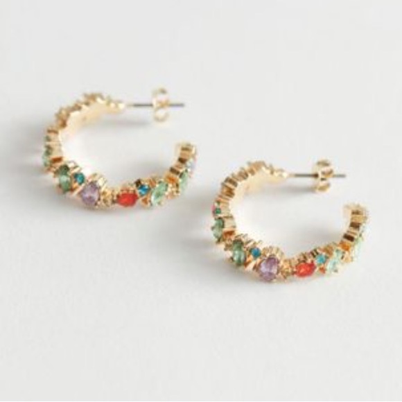 NWT 🩵 & Other Stories Glass Stone Hoop Earrings - Picture 4 of 8